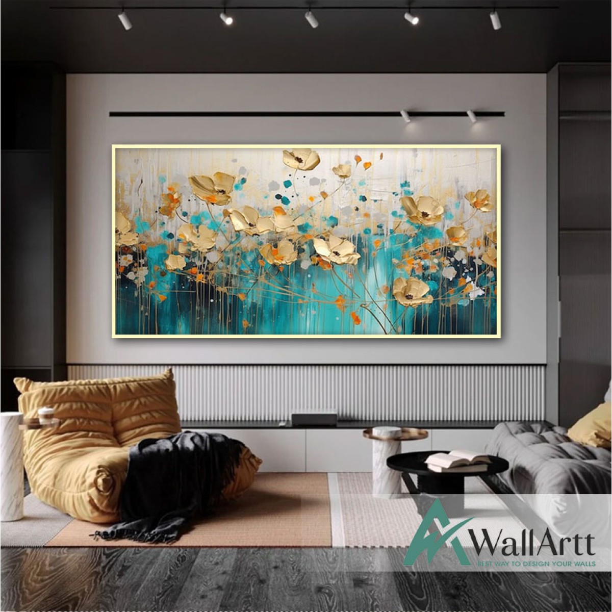 Gold Flower Field 3D Heavy Textured Partial oil Painting
